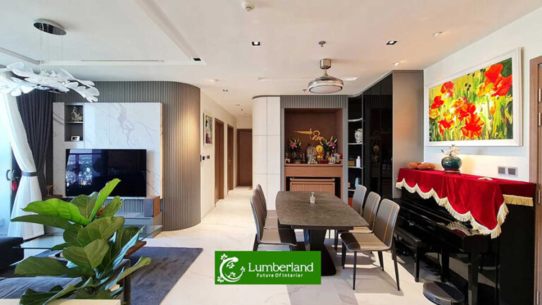 Khu vực bàn ăn được thiết kế theo tông màu trầm cá tính