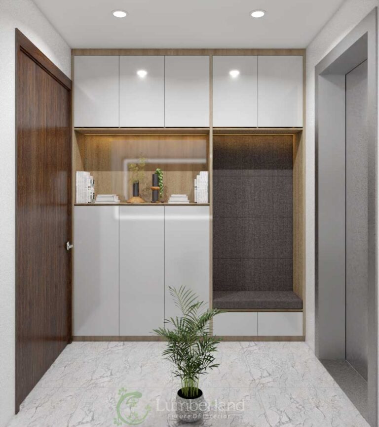 Chiếc tủ để giày thông minh được thiết kế âm tường và chỗ ngồi để gia chủ có thể mang giày hay còn là nơi để gia chủ ngồi thư giãn đầu đầu óc trước khi bắt đầu một ngày làm việc tr