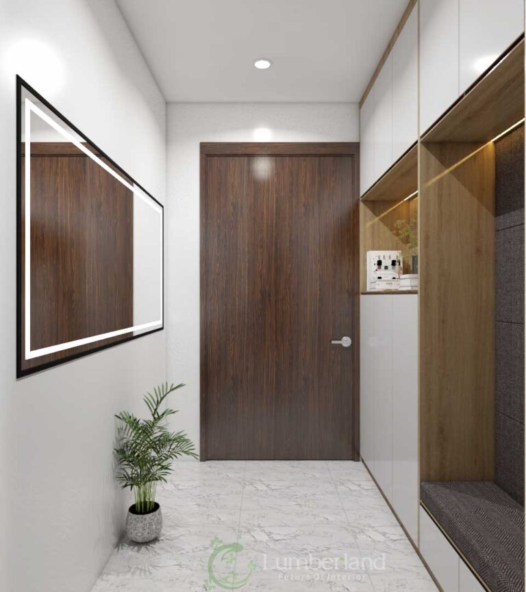 Cửa chính được thiết kế thêm một không gian nhỏ cho sự chuẩn bị trước khi đi ra khỏi nhà hay khi về đến nhà