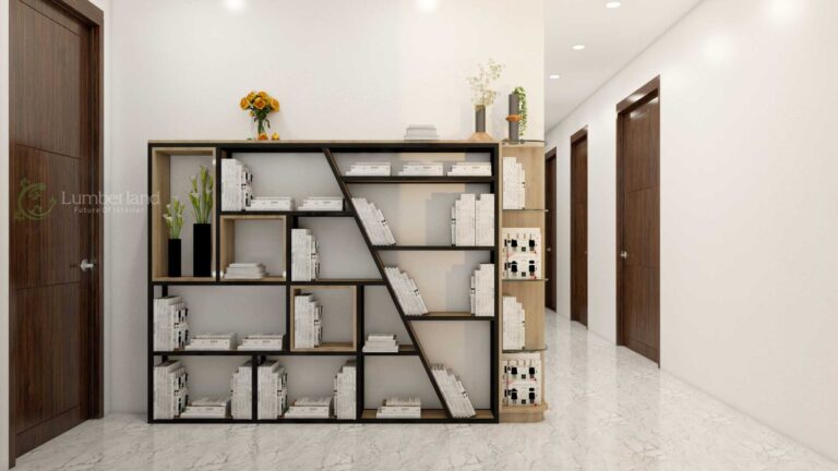 Kệ sách được thiết kế với kiểu dáng hình học, bắt mắt