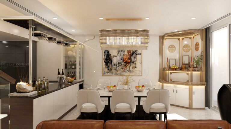 Chiếc đèn pha lê mang lại những tia sáng ấm cúng khi gia đình quây quầy cùng nhau thưởng thức bữa ăn tối