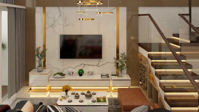 Không gian phòng khách toát lên sự sang trọng, hiện đại và một chút bán cổ điển bởi những tiểu tiết được thiết kế ở vách tường