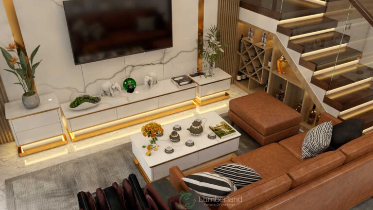 Bàn trà  với phối màu trắng tinh và được khắc lên những đường nét vàng óng ánh mang lại nét nổi bậc, quý phái cho căn phòng