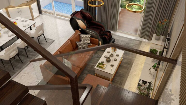 Bộ sofa được thiết kế với màu nâu đất phù với các màu sắc tổng thể của căn phòng