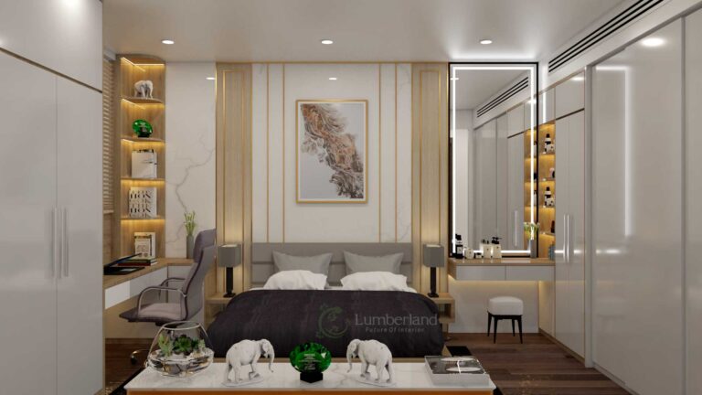 Bức tranh được trang trí ở đầu giường ngủ, là sự kết nối chặt chẽ với những họa tiết sắc sảo, những nét vàng óng ánh được khắc họa trên vách tường