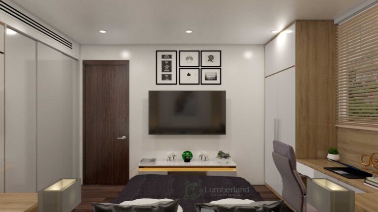 Bàn làm việc được thiết kế liền kề với chiếc tủ áo