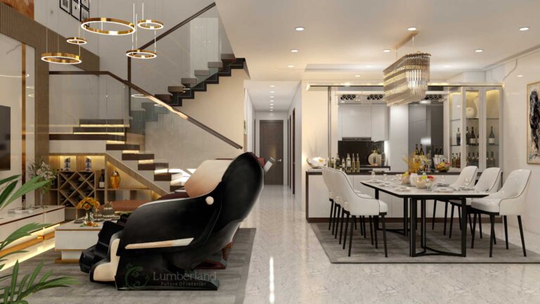 Thiết kế nối liền giữ phòng khách và phòng bếp mang lại sự ấm cúng, gần gũi trong gia đình