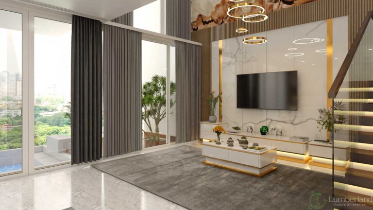 Tivi được thiết kế thông minh, dây điện âm tường mang lại nét đẹp sang trọng quý phái cho căn phòng